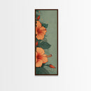 Bright Hibiscus Flowers Ukiyo-e Inspired Art, Framed Canvas Print Ideal for Tall Skinny Spaces, Japanese Floral Design