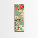 Plum Blossoms, Turquoise Sky, Japanese Art, Skinny Art, Tall Art, Framed Canvas Print, Ukiyo-e Style
