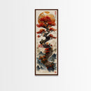 Majestic Bonsai Tree Under the Golden Sun Skinny Art Ukiyo-e Tall Framed Canvas Print with Mountain Landscape
