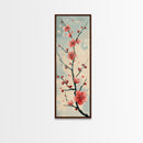 Peach Blossoms On Branch With Soft Pastel Background Tall Art Skinny Art Framed Canvas Print Japanese Style Art Ukiyo-e Wood Block Print