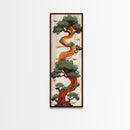 Curved Tree With Green Foliage Ukiyo-e Art Japanese Style Framed Canvas Print Wood Block Print Skinny Art Tall Art