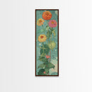 Vibrant Japanese Cranes with Red Sun Framed Canvas Print - Tall Skinny Ukiyo-e Art Wall Art Décor