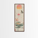 Autumn Maple Leaves Falling Tall Skinny Japanese Wall Art - Framed Canvas Print in Ukiyo-e Style
