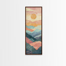 Abstract Sunset Over Rolling Hills, Japanese Art-Inspired Tall Framed Canvas Print for Wall Art