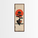 Canvas Print Bonsai Tree Silhouette Against Red Sun, Minimalistic Japanese Style Art For Modern Home, Wall Decoration