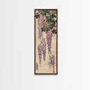 Wisteria Flowers Dangling Gracefully on a Textured Canvas Ukiyo-e Art Japanese Framed Canvas Print Skinny Tall Art