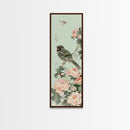 Japanese Style Art, Skinny Art, Tall Art, Birds And Chrysanthemums Wood Block Print Framed Canvas Print Ukiyo-e Art
