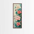 Japanese Style Art, Skinny Art, Tall Art, Peonies In Bloom Wood Block Print Framed Canvas Print Ukiyo-e Art