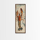Ukiyo-e Art Of A Boldly Colored Lobster With Intricate Details, Skinny Art, Tall Art, Japanese Style Art, Framed Canvas Print, Wood Block Print