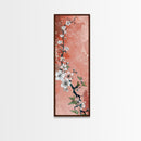 Skinny Art Tall Art Cherry Blossoms Wood Block Print Japanese Style Art With Delicate Branches On Soft Pink Background Framed Canvas Print