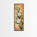 Skinny Art Tall Art Elegant White Flowers Wood Block Print Japanese Style Art Delicate Blooms On Soft Background Framed Canvas Print