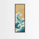 Majestic Ocean Wave In A Minimalist Style – Framed Canvas Print With Skinny Art And Tall Art Featuring Ukiyo-E Art And Japanese Style Art