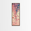Cascading Pink Petals In Delicate Canvas, Tall Skinny Framed Wall Art For Feng Shui-Inspired Spaces, Japanese Style Art