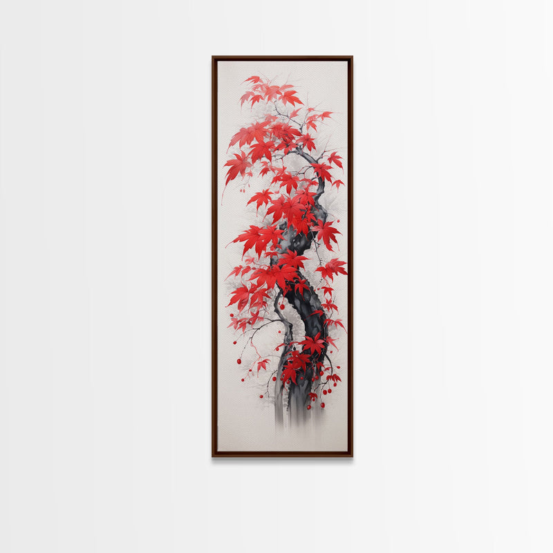 Autumn Leaves On A Twisted Trunk, Tall Skinny Canvas Print, Perfect For Feng Shui Spaces, Japanese Style Wall Art