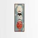 Japanese Masks In A Vertical Display - Skinny Art Tall Art Framed Canvas Print Japanese Style Art Ukiyo-e Art