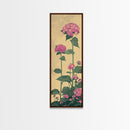 Pink Hydrangea Flowers In Bloom - Skinny Art Tall Art Framed Canvas Print Japanese Style Art Ukiyo-e Art