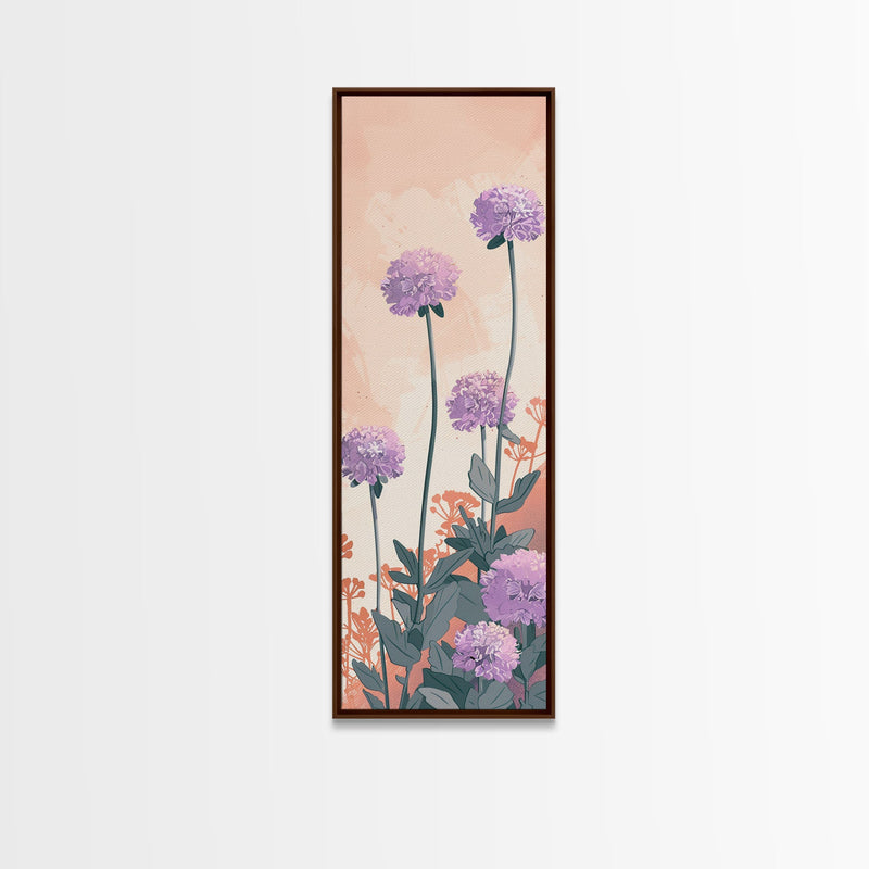 Beautiful Purple Flowers Standing Tall In Japanese Style Ukiyo-e Art Framed Canvas Print Skinny Art Tall Art