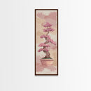 Tall Skinny Art Japanese Style Wood Block Print Potted Bonsai Tree On A Textured Background In Ukiyo-e Style For Framed Canvas Print