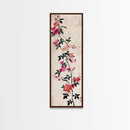 Pink Bougainvillea Vines On White Background Skinny Art Wood Block Print Japanese Style Art Framed Canvas Print Tall Art Ukiyo-e Art