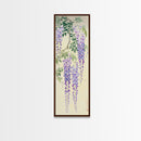 Cascading Wisteria Blossoms in Shades of Purple and Green - Skinny Art, Japanese Wall Decor, Framed Canvas Print, Ukiyo-e Style