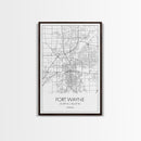 Fort Wayne Street Map, Indiana Map, City Map Art, Minimalist Art, Wall Art, Canvas Print, Office Wall Décor, Gifts For Him, Travel Print
