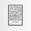 Fort Worth Street Map, Texas Map, City Map Art, Minimalist Art, Wall Art, Canvas Print, Travel Wall Art, Gifts For Women, Man Cave Décor