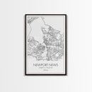 Newport News Street Map, Virginia Map, City Map Art, Modern Art, Wall Art, Canvas Print, Home Wall Décor, Girl Graduation Gift, Travel Art