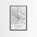 Richmond Street Map, Virginia Map, City Map Art, Minimalist Art, Wall Art, Canvas Print, Farmhouse Wall Décor, Wedding Gift, Travel Art