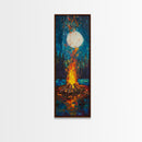 Moonlit Campfire Framed Canvas Print moody art mountain painting above couch art rustic wall art tall narrow art