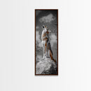 Howling Coyote on Rock Framed Canvas Print | Rustic Western Wall Art | Wildlife Painting | Moody Art | Farmhouse Decor | Gift Idea