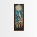 Full Moon Howling Wolf Canvas Print moody art, celestial wall art, nighttime painting, rustic decor, mountain painting, above bed wall art, blue and green wall art, bedroom art, southwest wall art
