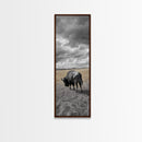 Lone Bison in Field Framed Canvas Print | Rustic Wall Art | Moody Art | Wildlife Painting | Farmhouse Decor | Southwest Wall Art | Gift Idea