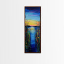 Vibrant Lake Reflection Framed Canvas Print lake Tahoe art landscape painting sunset over water coastal decor extra wide wall art