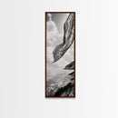 Flowing Fabric Over Ocean, Framed Canvas Print, wabi sabi art, coastal decor, boho art, minimalist art, above couch art, panoramic painting