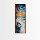 Tropical Beach Sunset Framed Canvas Print Coastal Wall Art Nautical Painting Seascape Art Palm Tree Painting Coastal Decor