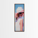 Chic Woman in Pink Hat Light Pink Wall Art Framed Canvas Print Fashion Illustration Modern Home Decor Bedroom Art