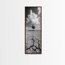 Lone Tree, Cracked Earth, Framed Canvas Print, wabi sabi art, moody art, landscape painting, above bed wall art,minimalist art, extra wide art