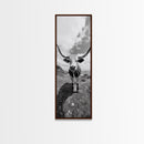 Texas Longhorn Art, Canvas Print, rustic decor, bull and bear art, cowboy western wall art, farmhouse decor, barn landscape oil painting