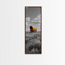 Nostalgic Wagon Trail Framed Canvas Print | Western Decor | Rustic Wall Art | Moody Landscape Art | Farmhouse Painting | Gift Idea | Panoramic Art