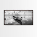 Tranquil Canoe Reflection, lake Tahoe art, nautical decor, seascape painting, coastal landscape art, panoramic painting, framed canvas print