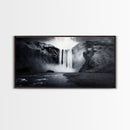 Powerful Waterfall Mist, nature wall art, moody art, mountain painting, black and white photography, dramatic landscape, framed canvas print