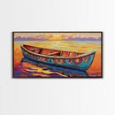 Sunset Canoe, seascape painting, coastal painting, nautical wall art, above sofa art, ocean decor, bright colors, Canvas Print
