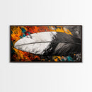Feather Painting, whimsical art, black and white painting, abstract painting, moody art, colorful background, modern decor, Framed Canvas Print