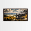 Seaside Wagon, coastal decor, nautical wall art, Maine oil painting, rustic wall art, landscape painting, extra wide art, framed canvas print