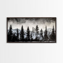 Pine Tree Forest, Moody Landscape Painting, Black and White Wall Art, Nature Wall Art, Extra Wide Art, Framed Canvas Print, Rustic Decor