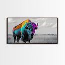 Neon Buffalo Portrait Canvas Print | Western Wall Art | Afrocentric Art | Moody Art | Rustic Decor | Southwest Art | Extra Wide Art.