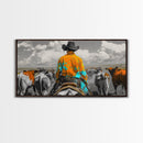 Western Cowboy Herding Canvas Print Rustic Wall Art Southwest Wall Art Black Cowgirl Painting Farmhouse Art Extra Wide Panoramic Art