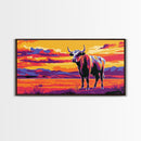 Bull, cattle, western ranch, cowboy lifestyle, moody colors, rustic home decor, scenic landscape, extra wide art, canvas print