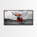 Psychedelic Longhorn Art Framed Canvas Print Vibrant Whimsical Art Southwest Wall Art Gift Idea Above Bed Art Rustic Decor