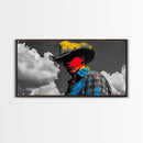 Western Cowboy Portrait Canvas Print Rustic Decor Southwest Wall Art Black Cowgirl Painting Farmhouse Art Extra Wide Horizontal Art